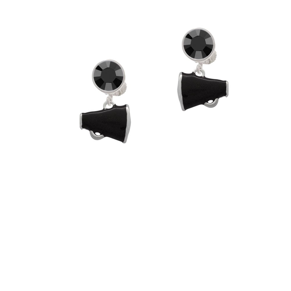 Small Black Megaphone Crystal Clip On Earrings Image 3