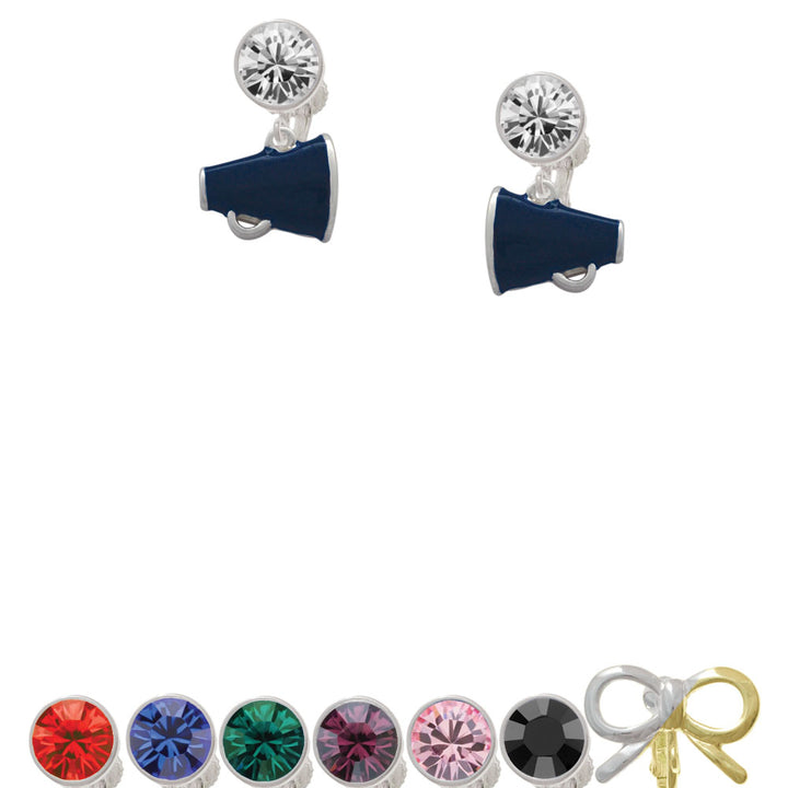 Small Navy Blue Megaphone Crystal Clip On Earrings Image 1