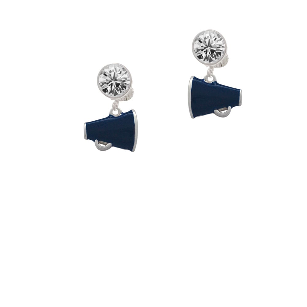 Small Navy Blue Megaphone Crystal Clip On Earrings Image 1