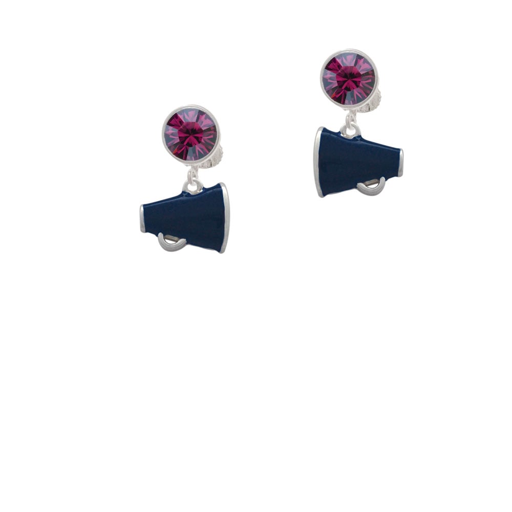 Small Navy Blue Megaphone Crystal Clip On Earrings Image 1