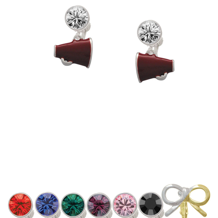 Small Maroon Megaphone Crystal Clip On Earrings Image 1