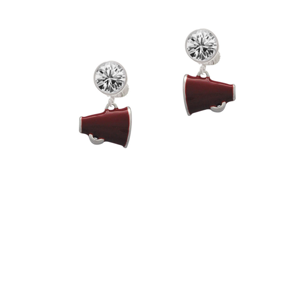 Small Maroon Megaphone Crystal Clip On Earrings Image 2