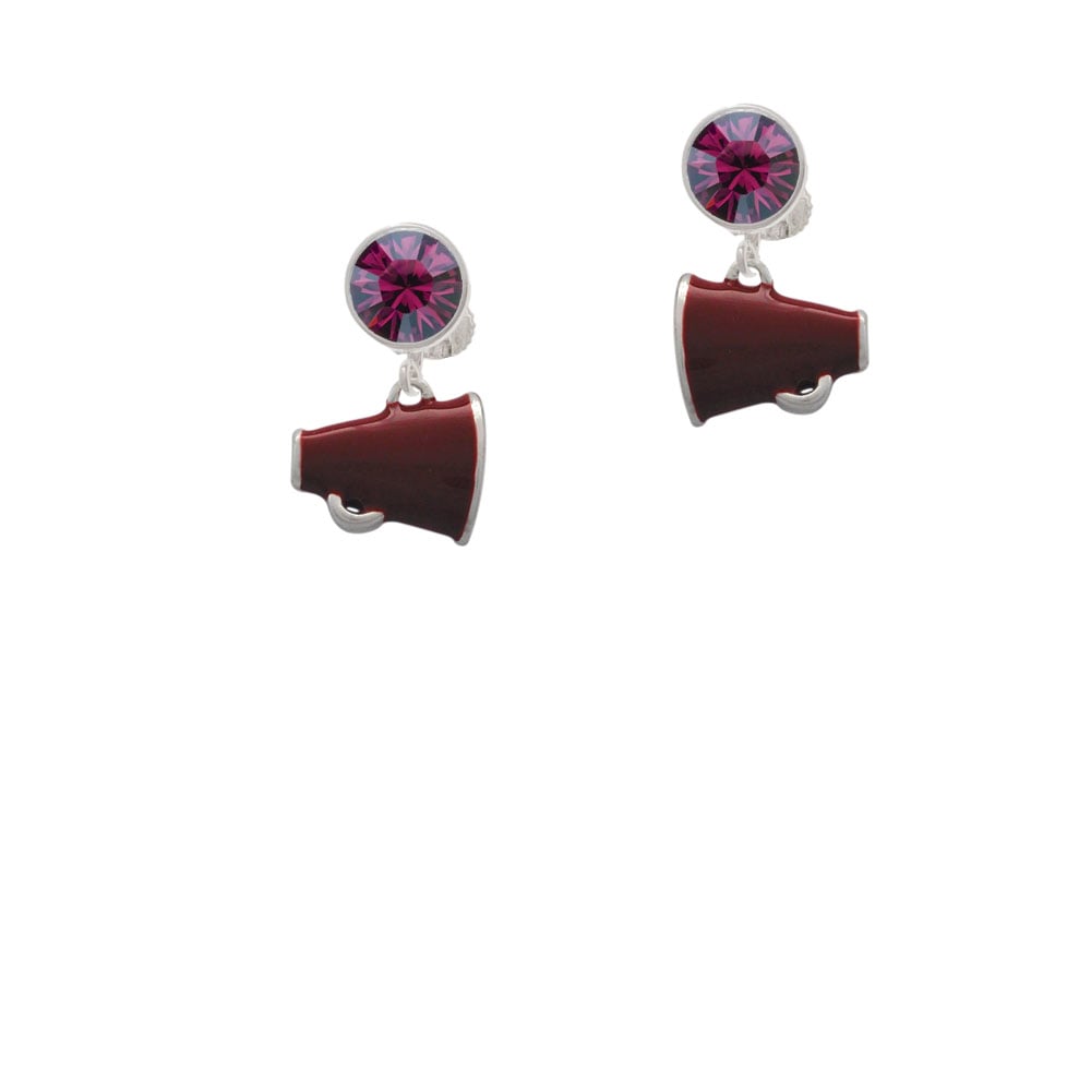 Small Maroon Megaphone Crystal Clip On Earrings Image 8