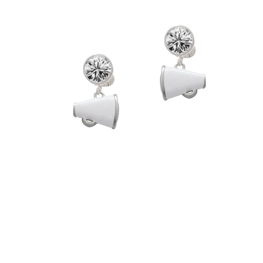 Small White Megaphone Crystal Clip On Earrings Image 1