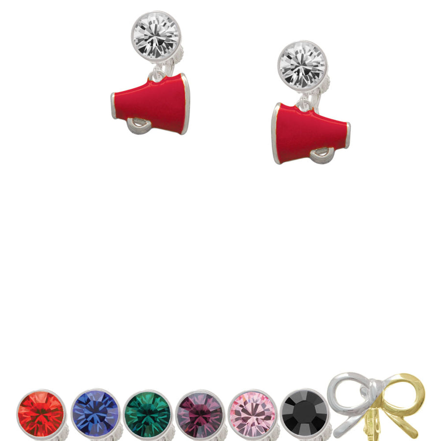 Small Red Megaphone Crystal Clip On Earrings Image 1