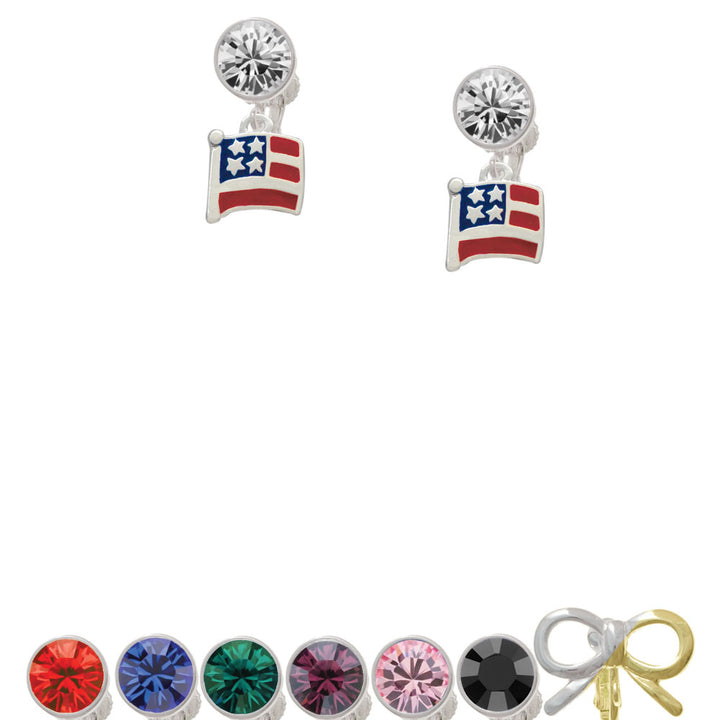 Mini USA Flag Crystal Clip On Earrings Image 1