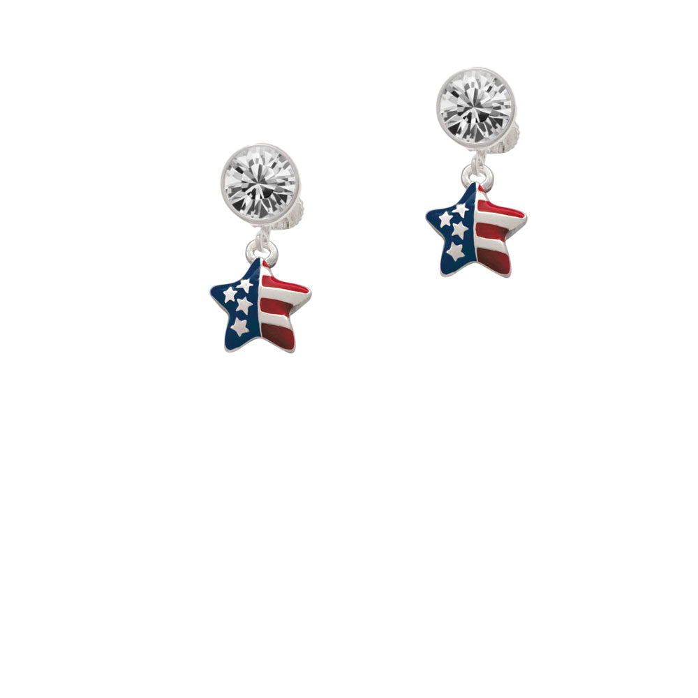 Mini USA Patriotic Star Crystal Clip On Earrings Image 2