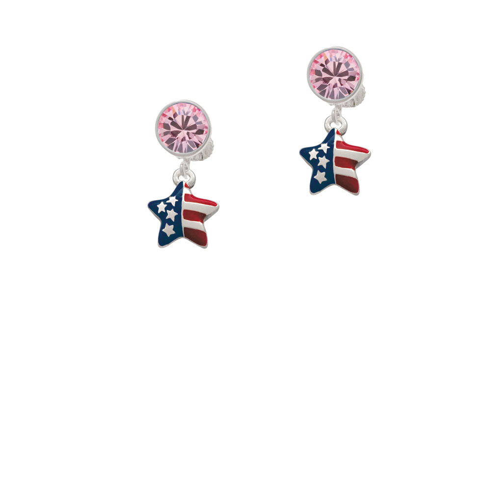 Mini USA Patriotic Star Crystal Clip On Earrings Image 4