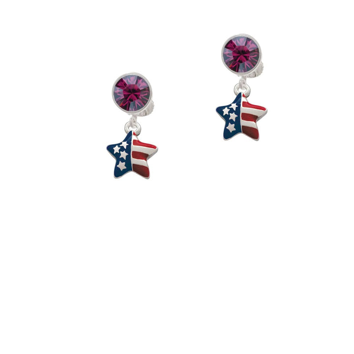 Mini USA Patriotic Star Crystal Clip On Earrings Image 8