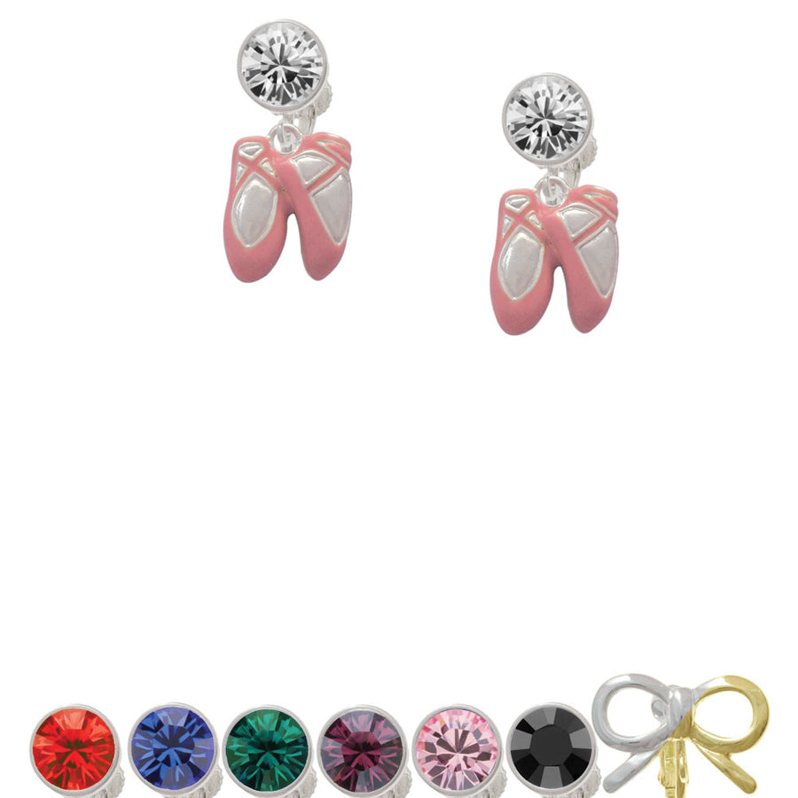 Large Pink Ballet Slippers Crystal Clip On Earrings Image 1