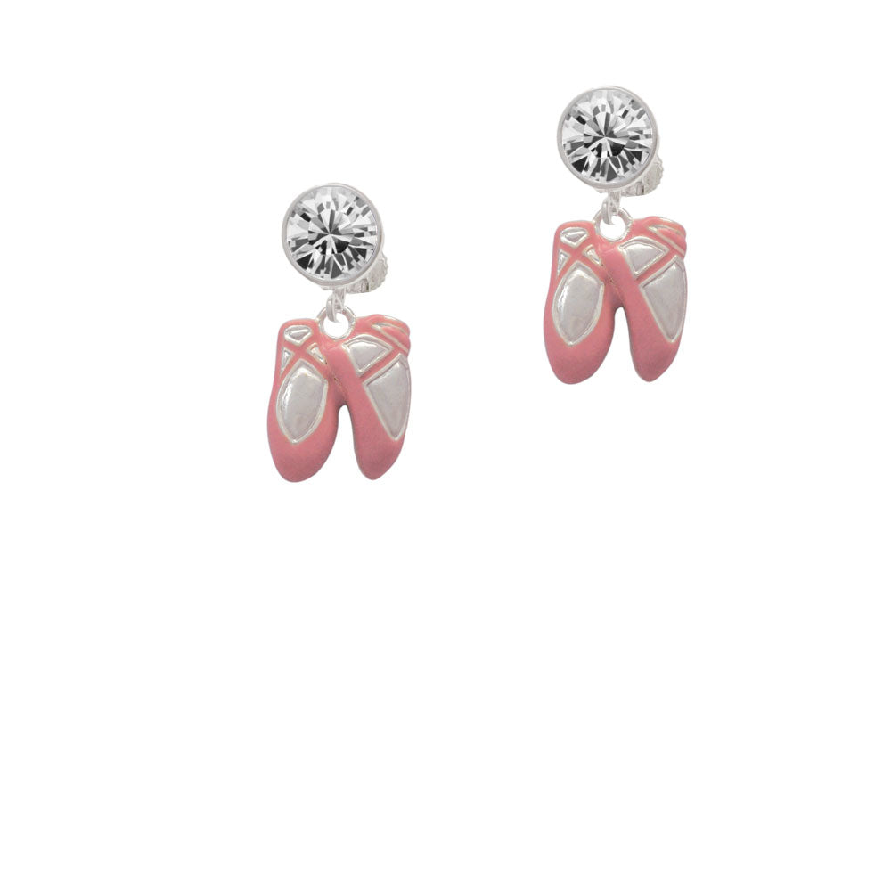 Large Pink Ballet Slippers Crystal Clip On Earrings Image 2