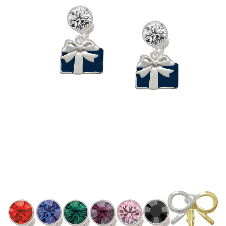 Blue Present Crystal Clip On Earrings Image 1