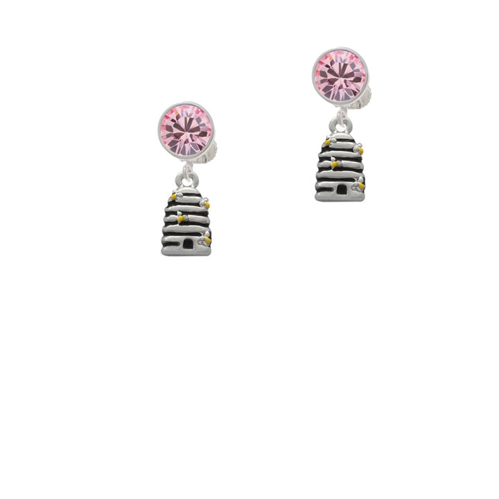 Small Beehive with 4 Bees Crystal Clip On Earrings Image 1