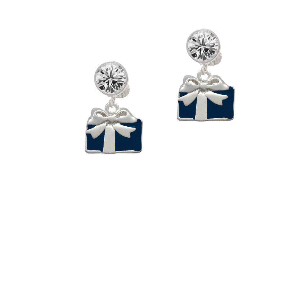 Blue Present Crystal Clip On Earrings Image 2