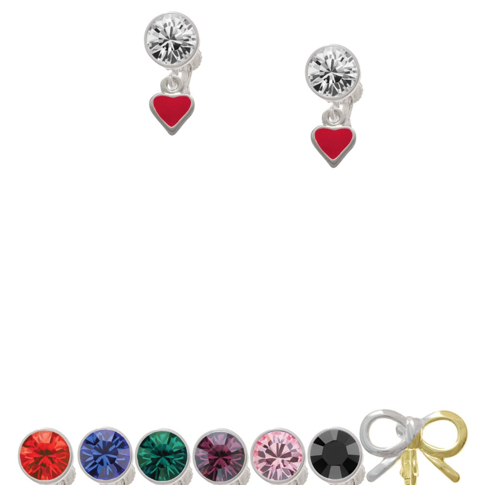 Mini 2-D Red Heart Crystal Clip On Earrings Image 1