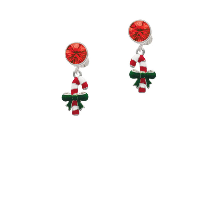 Candy Cane with Green Bow Crystal Clip On Earrings Image 4