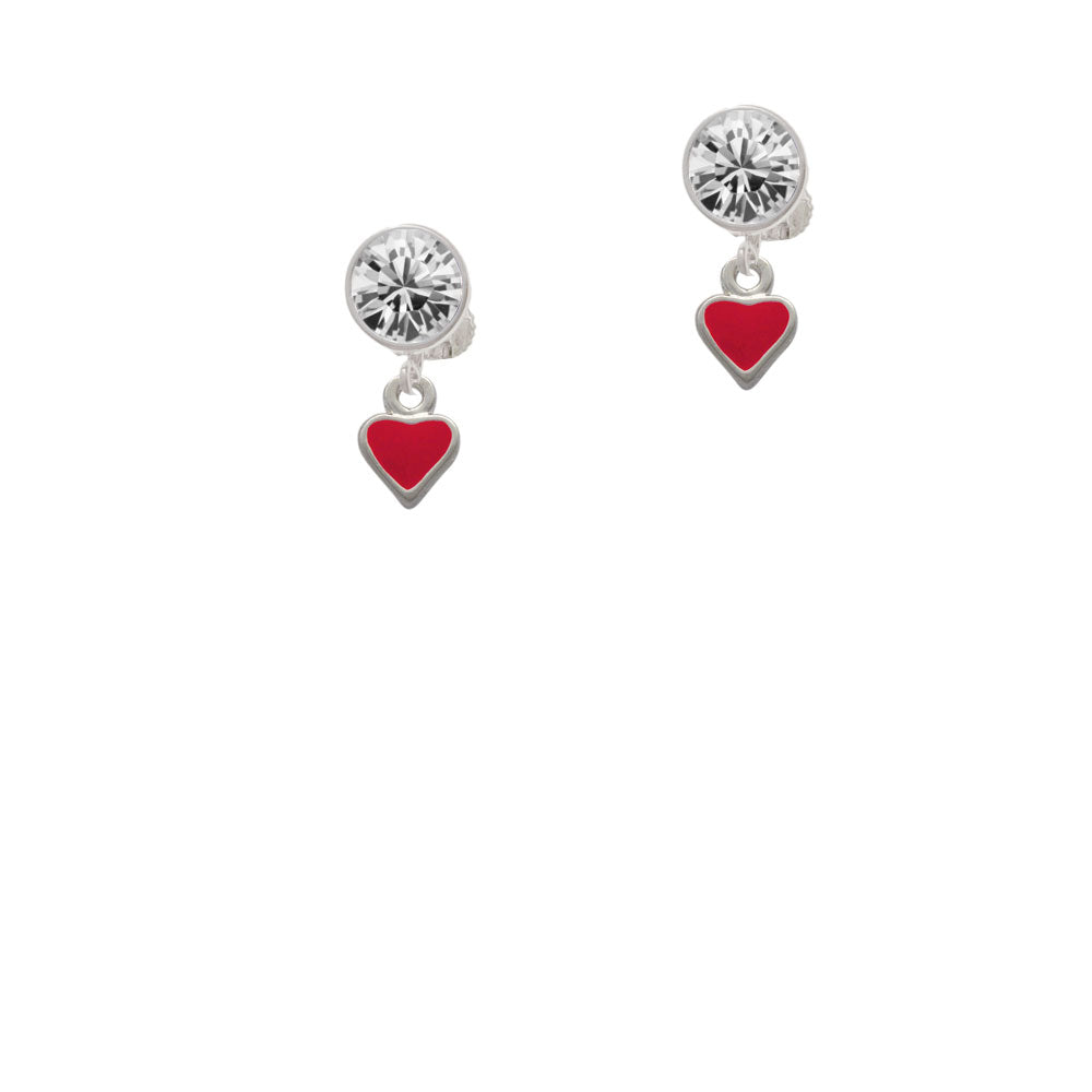 Mini 2-D Red Heart Crystal Clip On Earrings Image 2