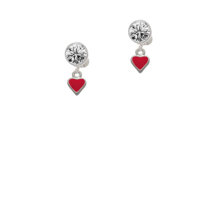 Mini 2-D Red Heart Crystal Clip On Earrings Image 1