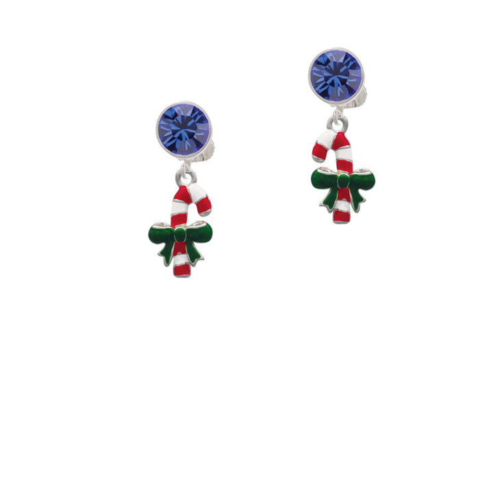 Candy Cane with Green Bow Crystal Clip On Earrings Image 7