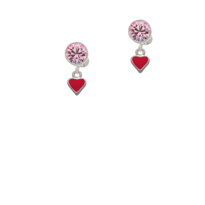 Mini 2-D Red Heart Crystal Clip On Earrings Image 4