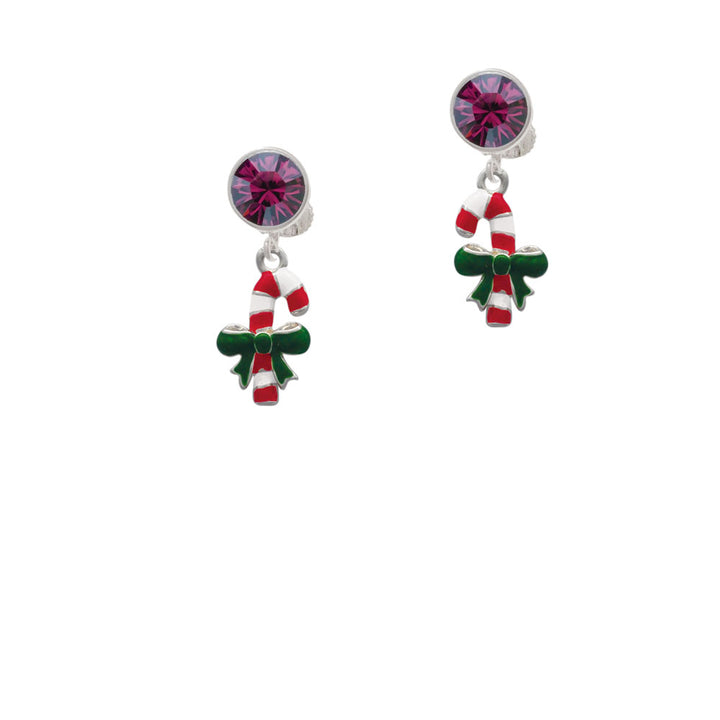 Candy Cane with Green Bow Crystal Clip On Earrings Image 8