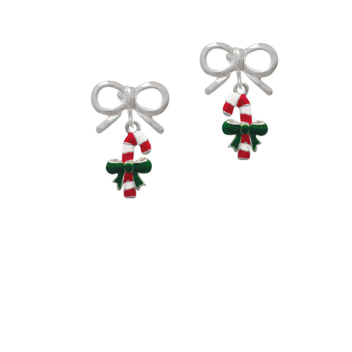 Candy Cane with Green Bow Crystal Clip On Earrings Image 9