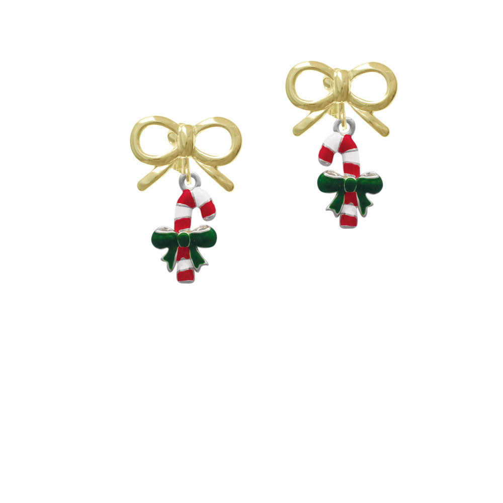 Candy Cane with Green Bow Crystal Clip On Earrings Image 10