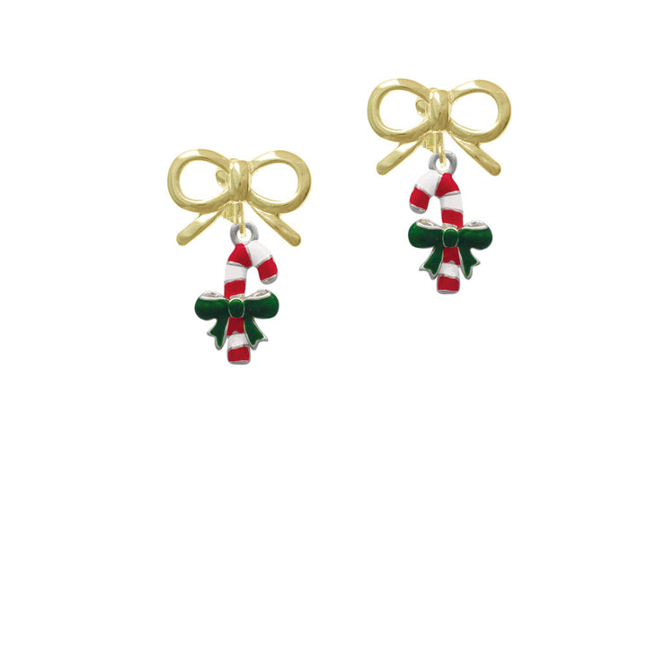 Candy Cane with Green Bow Crystal Clip On Earrings Image 10