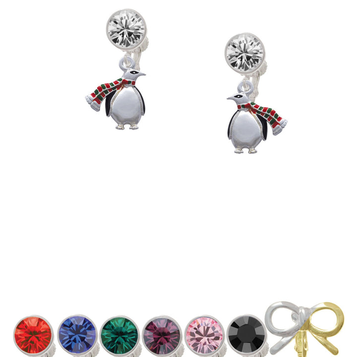 Penguin with Scarf Crystal Clip On Earrings Image 1