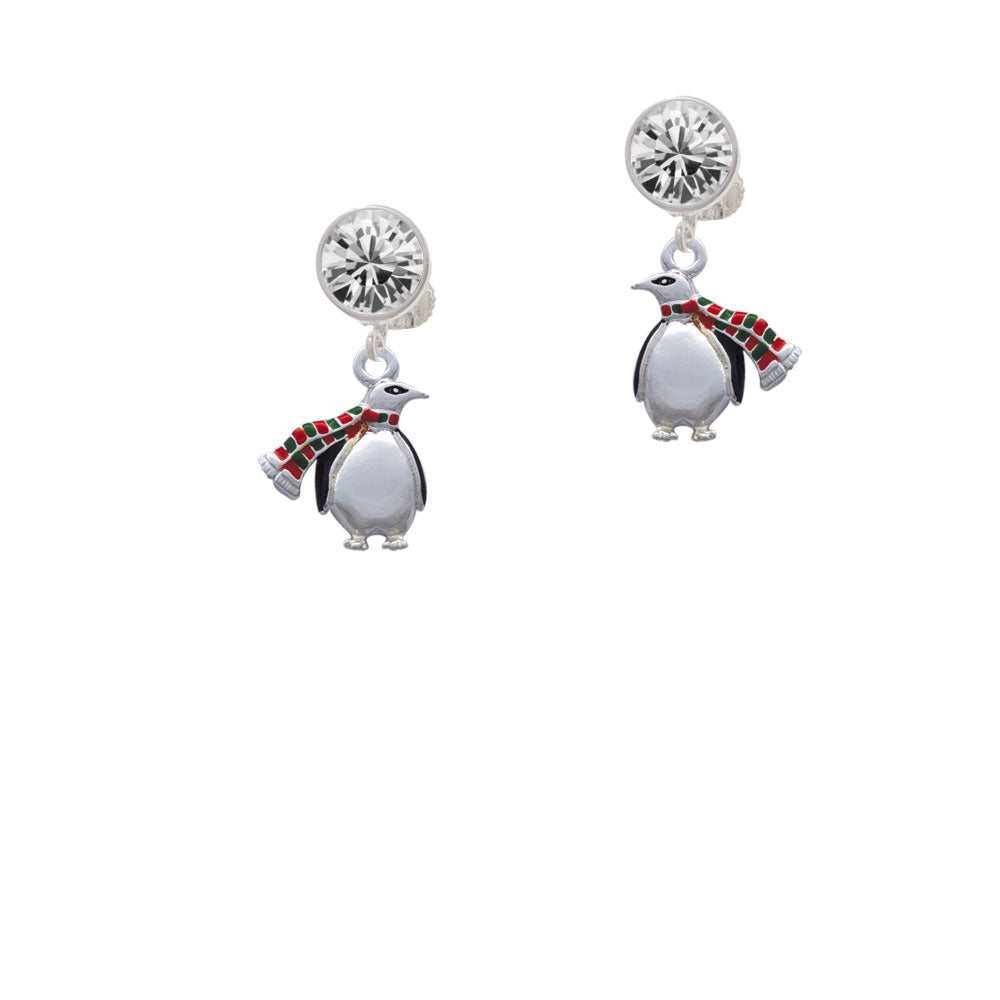 Penguin with Scarf Crystal Clip On Earrings Image 2