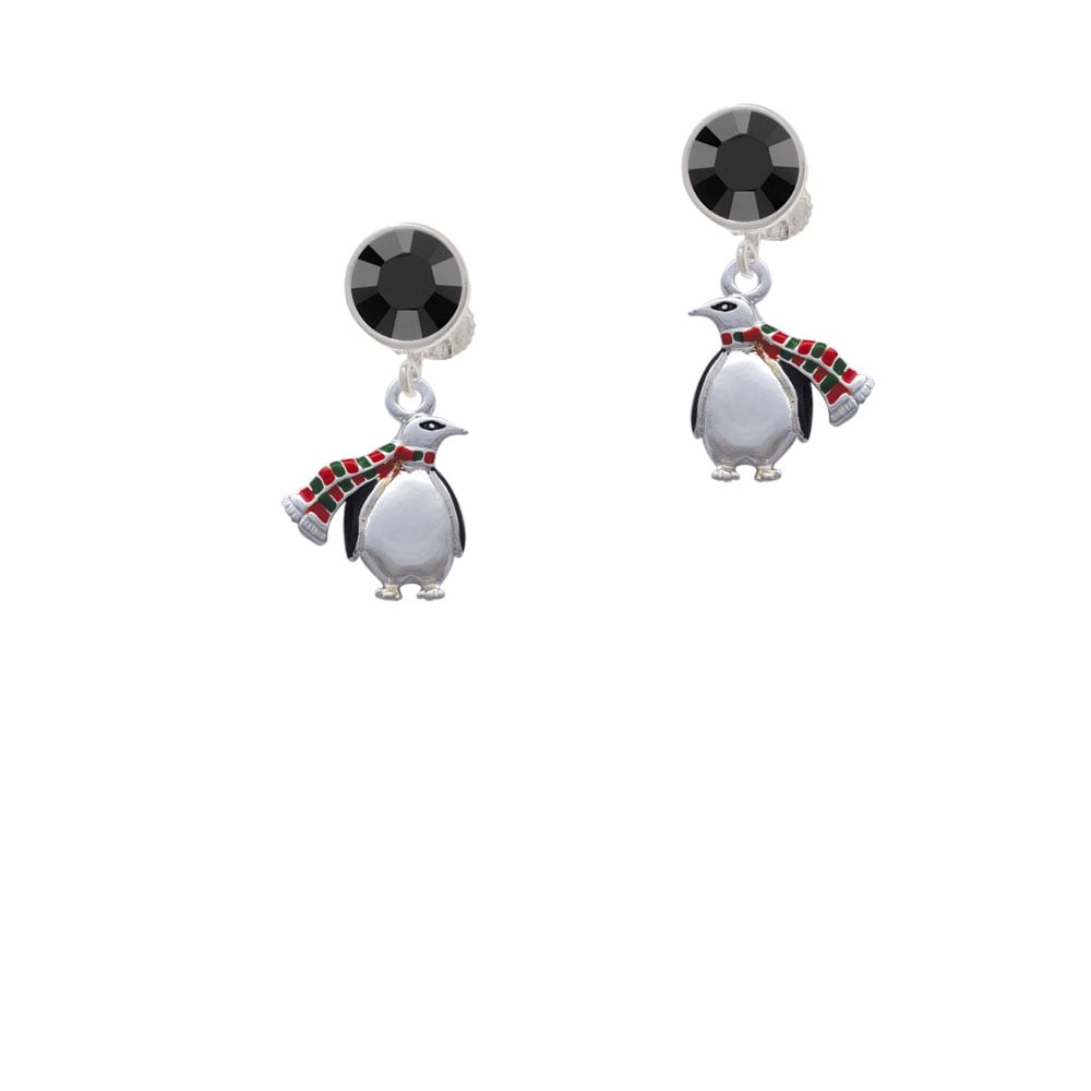 Penguin with Scarf Crystal Clip On Earrings Image 3