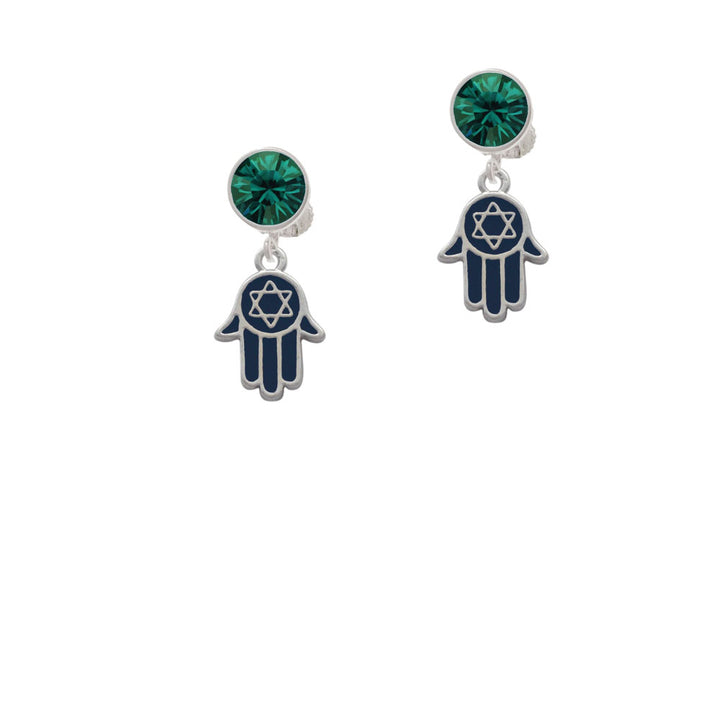 Blue Hamsa Hand with Star of David Crystal Clip On Earrings Image 6