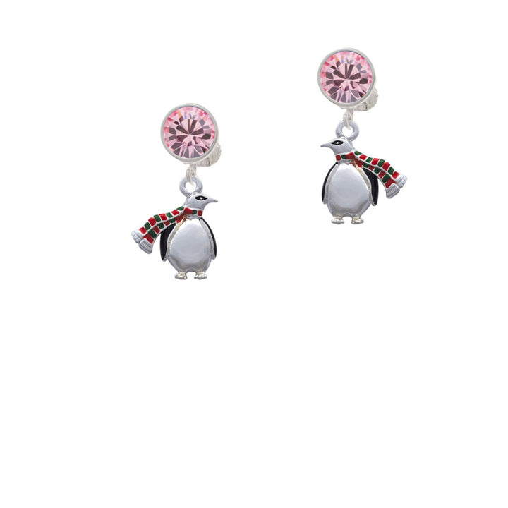 Penguin with Scarf Crystal Clip On Earrings Image 4