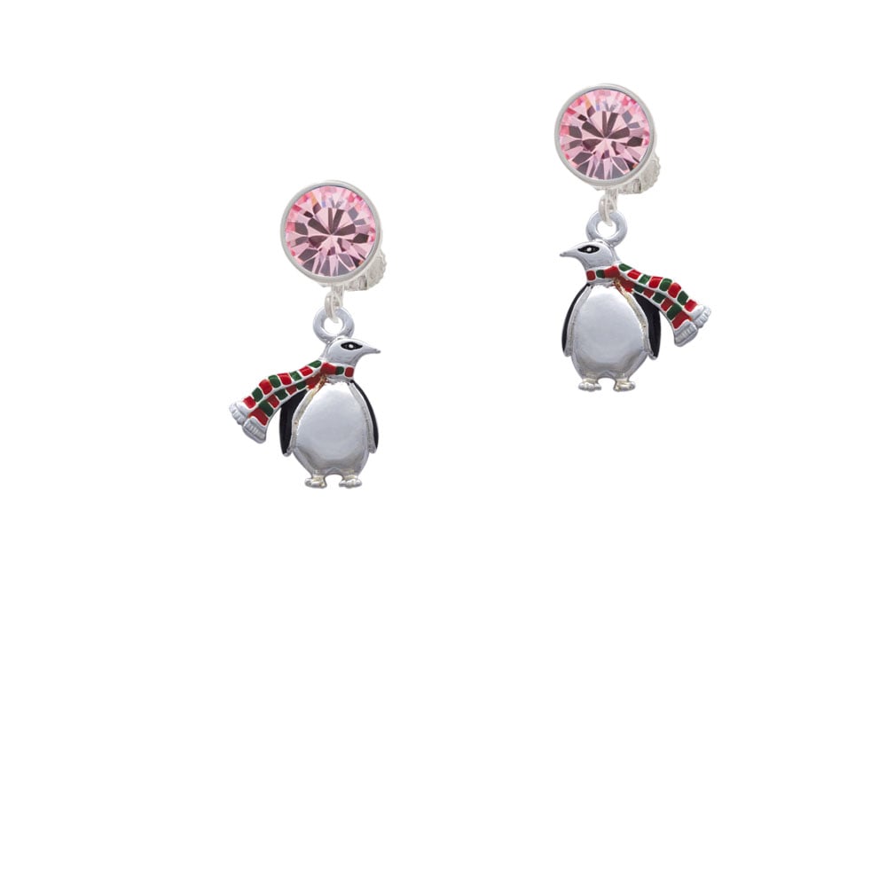 Penguin with Scarf Crystal Clip On Earrings Image 1