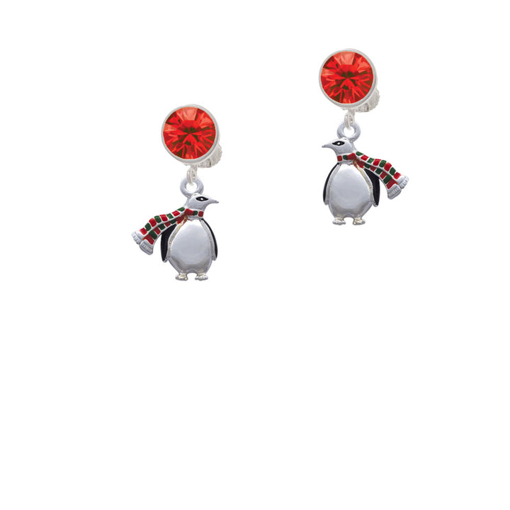 Penguin with Scarf Crystal Clip On Earrings Image 4