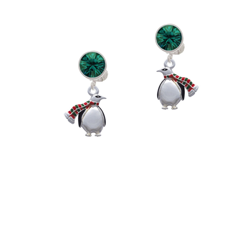 Penguin with Scarf Crystal Clip On Earrings Image 6