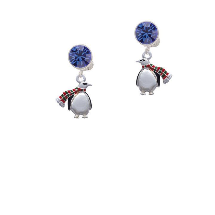 Penguin with Scarf Crystal Clip On Earrings Image 7