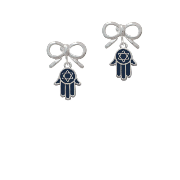 Blue Hamsa Hand with Star of David Crystal Clip On Earrings Image 9