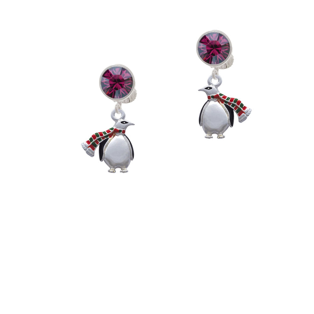 Penguin with Scarf Crystal Clip On Earrings Image 8