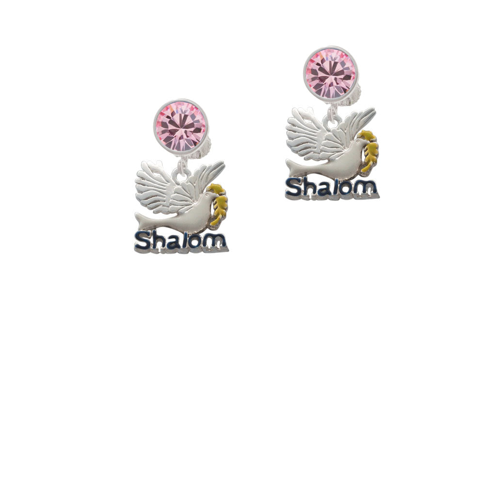 Shalom with Dove Crystal Clip On Earrings Image 4