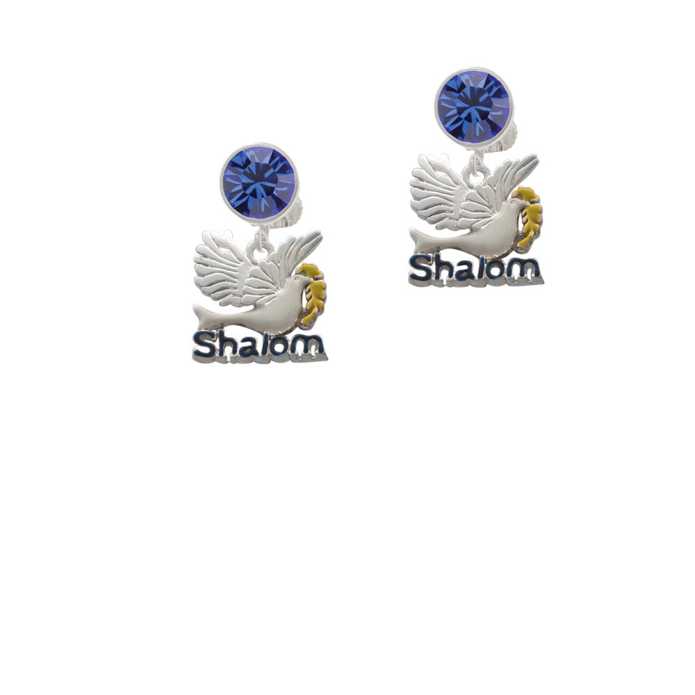 Shalom with Dove Crystal Clip On Earrings Image 7