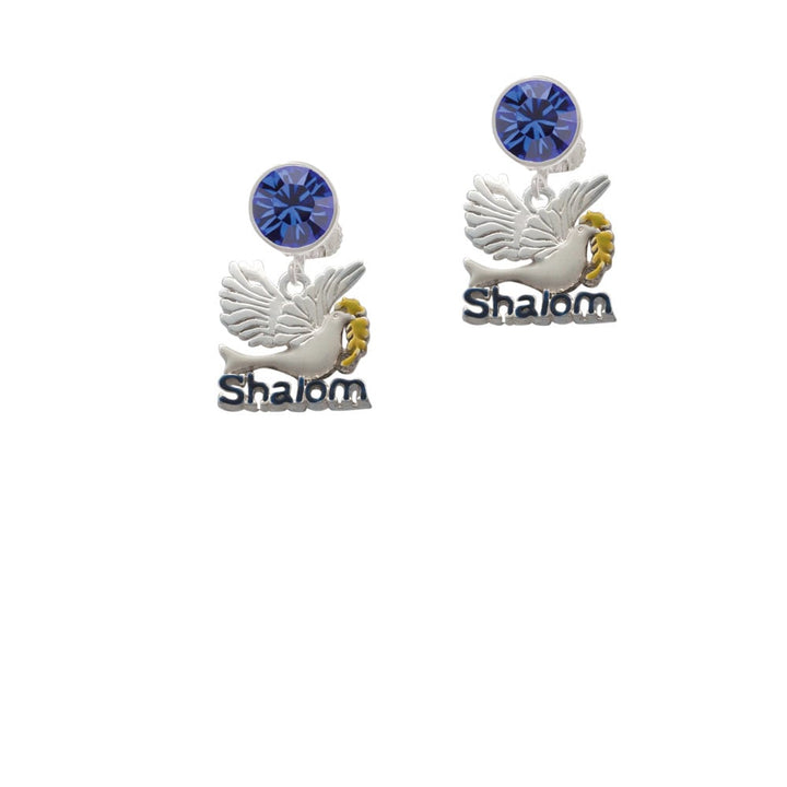 Shalom with Dove Crystal Clip On Earrings Image 1