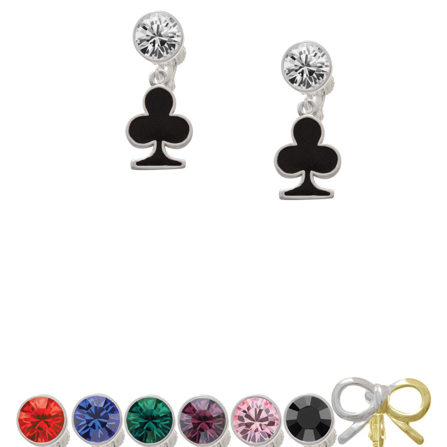 Card Suit - Club Crystal Clip On Earrings Image 1