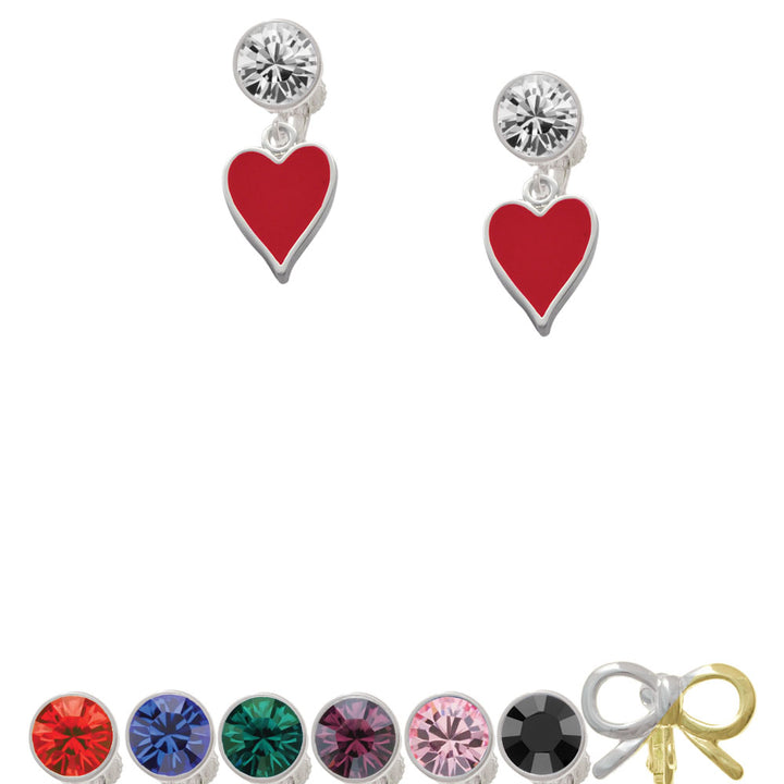 Card Suit - Heart Crystal Clip On Earrings Image 1