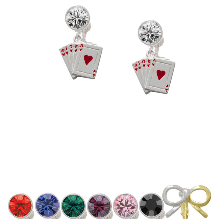 Card Hand - Hearts Crystal Clip On Earrings Image 1