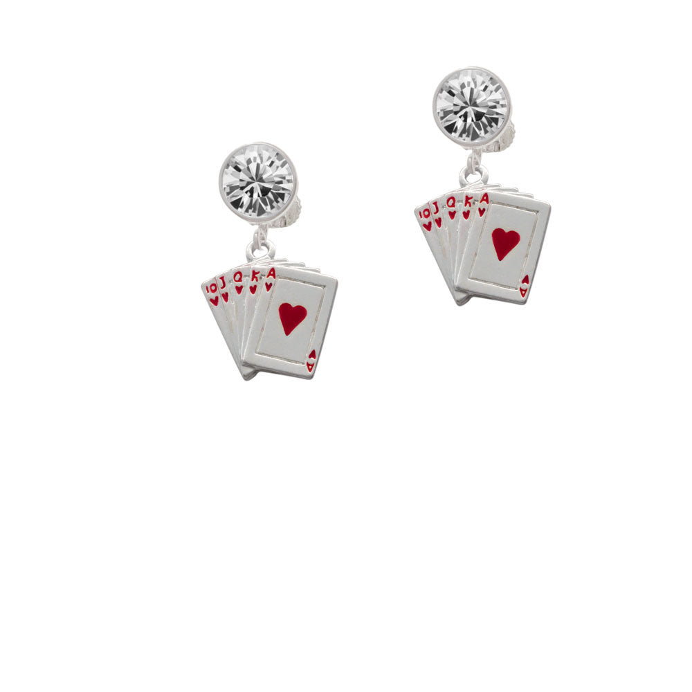 Card Hand - Hearts Crystal Clip On Earrings Image 2