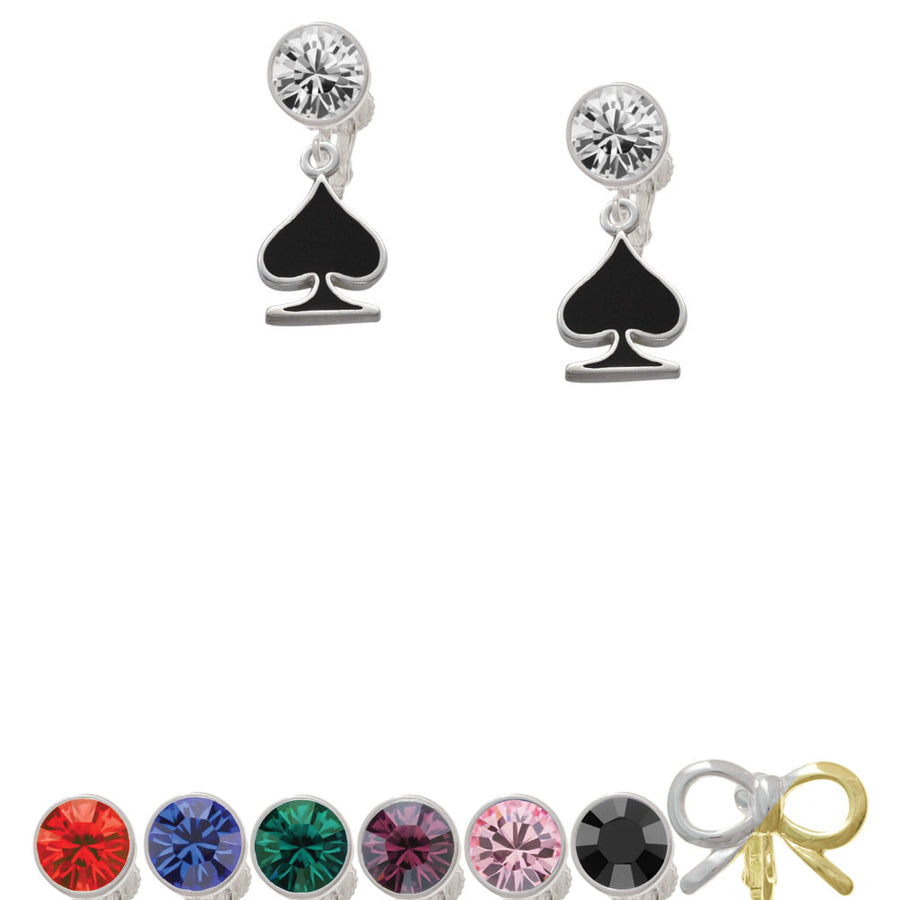 Card Suit - Spade Crystal Clip On Earrings Image 1