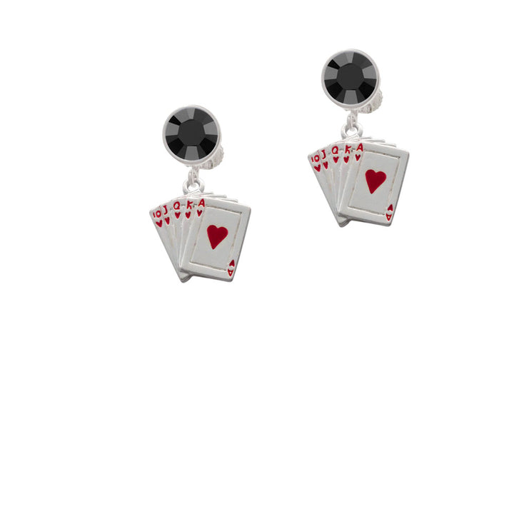 Card Hand - Hearts Crystal Clip On Earrings Image 3