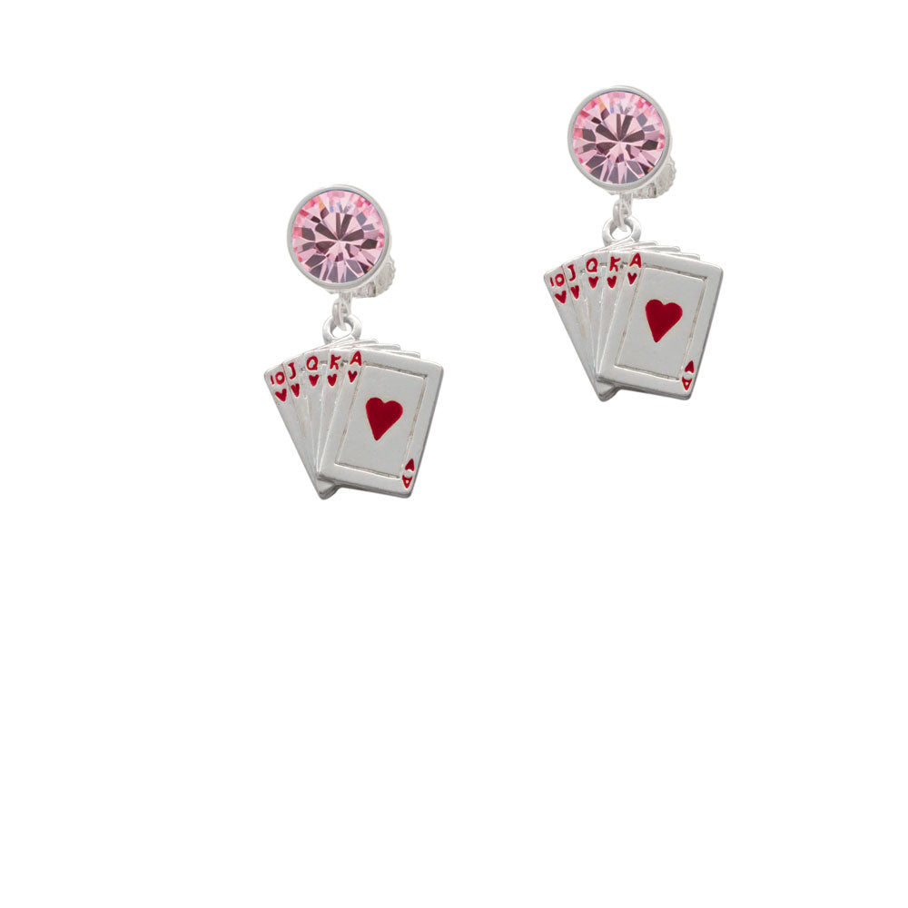 Card Hand - Hearts Crystal Clip On Earrings Image 4