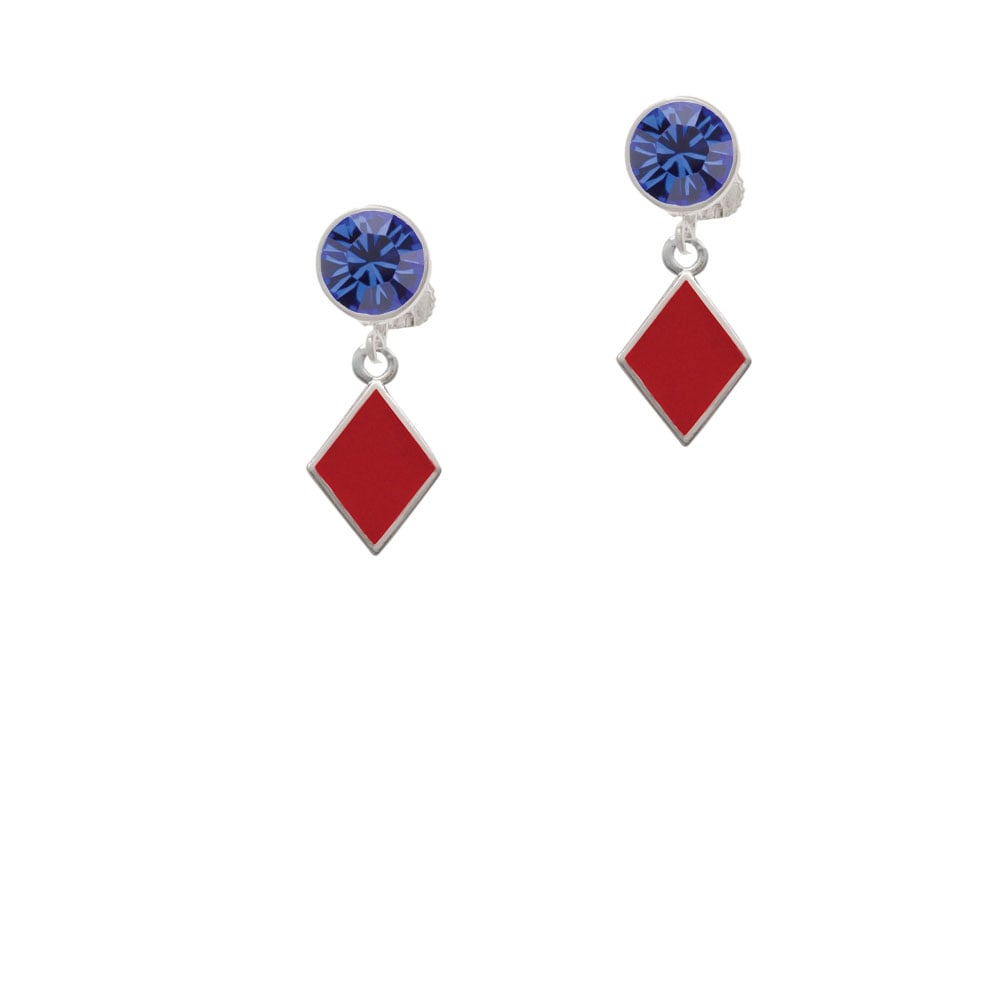 Card Suit - Diamond Crystal Clip On Earrings Image 1